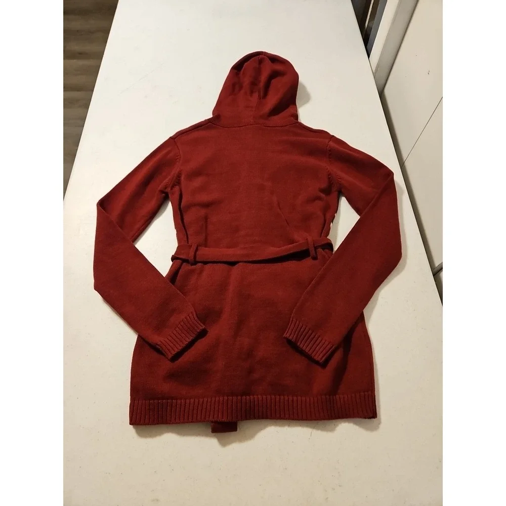 Men's Hooded Button-Front Sweater with Horse Motif — Red - Picture 5 of 6
